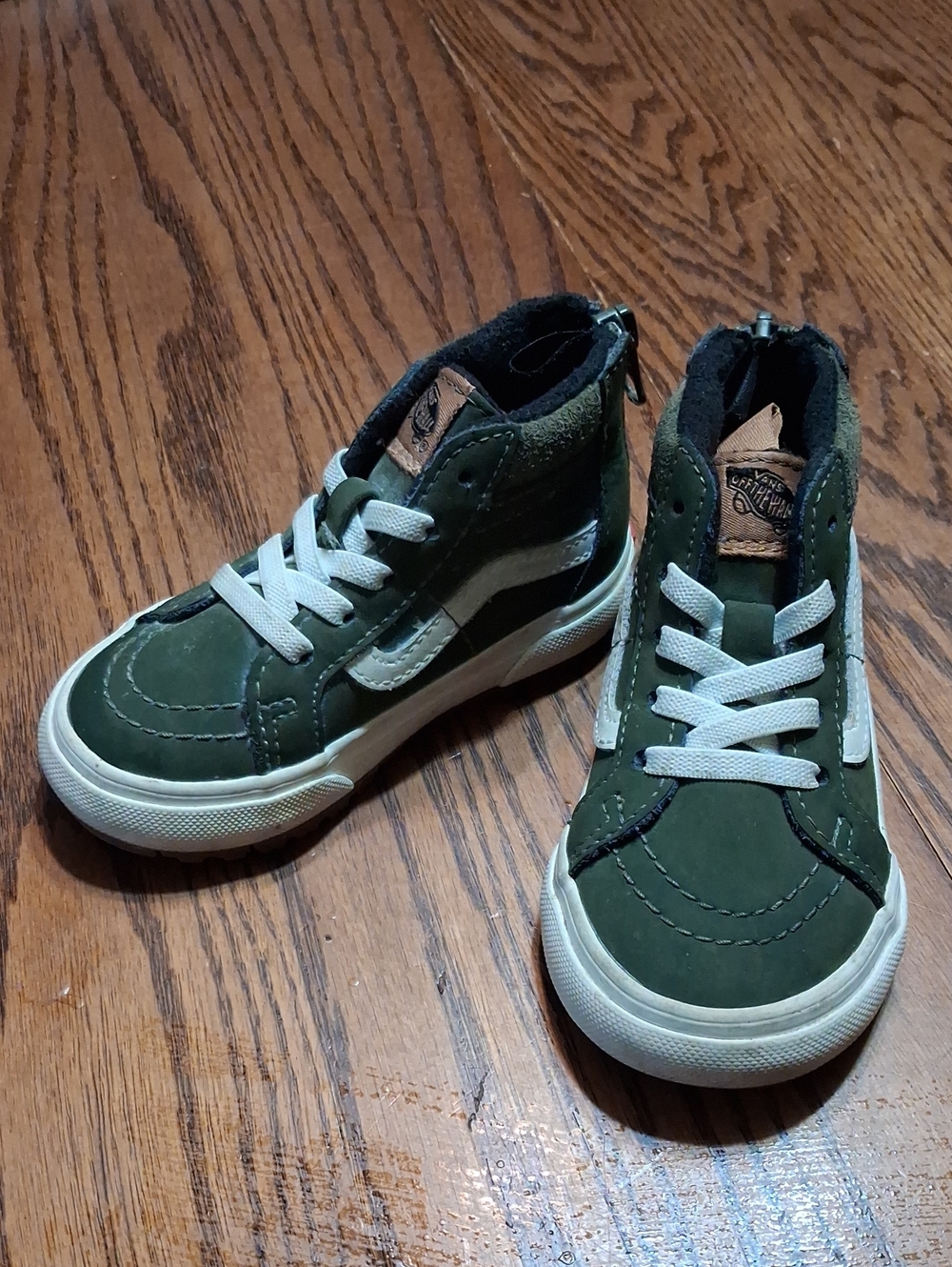 Vans Kids High-Top Sneakers in Olive Green and White